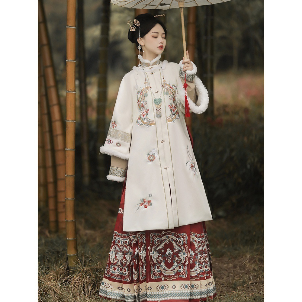 漢服女性用[辰砂]ラウンドカラーコート冬暖かい立ち襟新年戦争ジャケット馬面