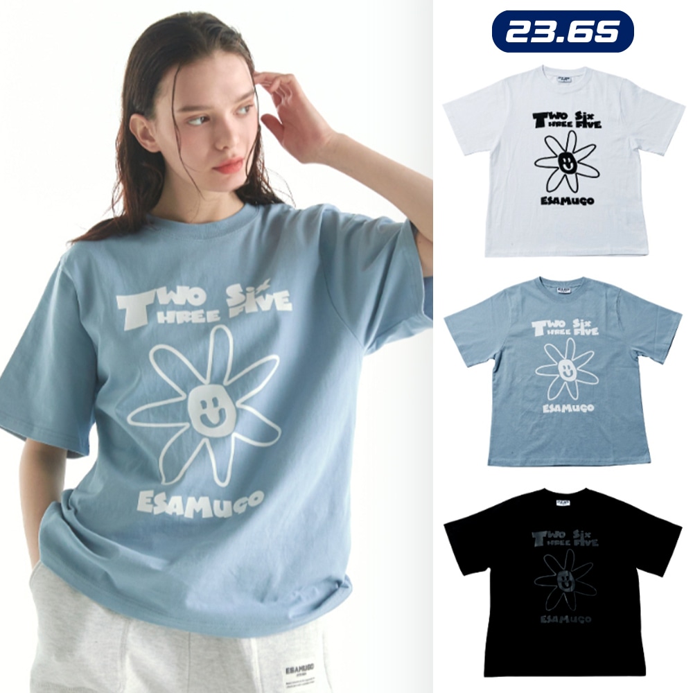 [23.65] FLOWER LETTERING HALF T-SHIRT