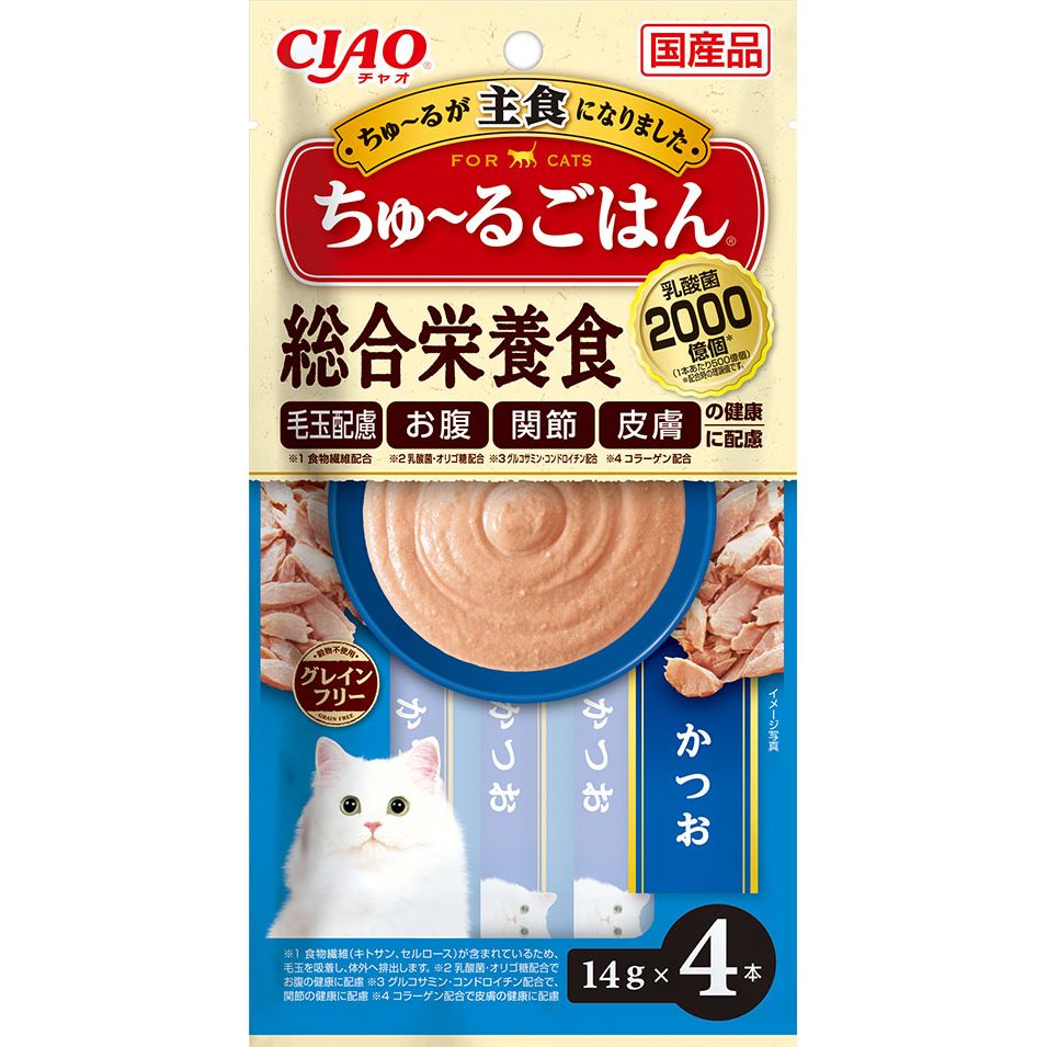 （まとめ買い）いなばペットフード CIAO ちゅるごはん かつお 14gx4本 猫用フード [x20]