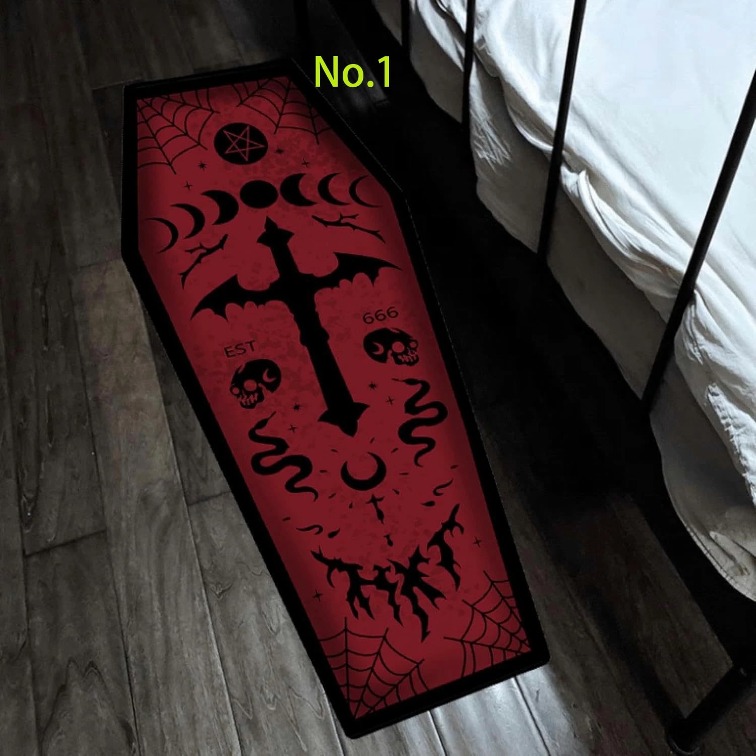 ハロウィンカーペット ダークゴシックカーペット リビングルーム装飾用 棺型ラグ ソフト ノンスリップ 寝室 ホームパーティー用品 黒い棺 フロアマットハロウィーン 装飾フロアマットホラー寝室 ベッ