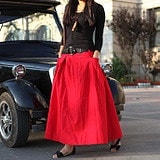 3276．フレアカジュアルボトムス(レッド) 2019春夏　マキシ丈　大人カジュアル　ロング丈　タックスカート　お出かけ お呼ばれ　女子会　普段使い