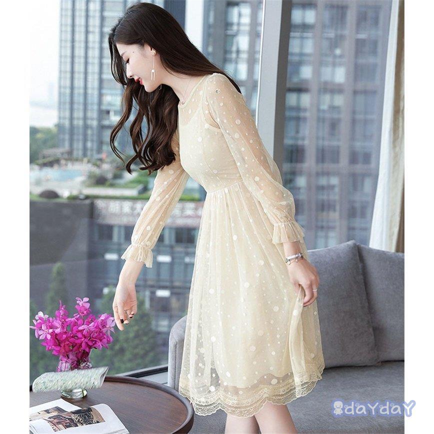 ワンピース レディース 40代 きれいめ 夏 膝丈ワンピース 七分袖 レース ドット柄 パーティードレス 風 オシャレ 通勤 大人 OL 上品 着痩せ