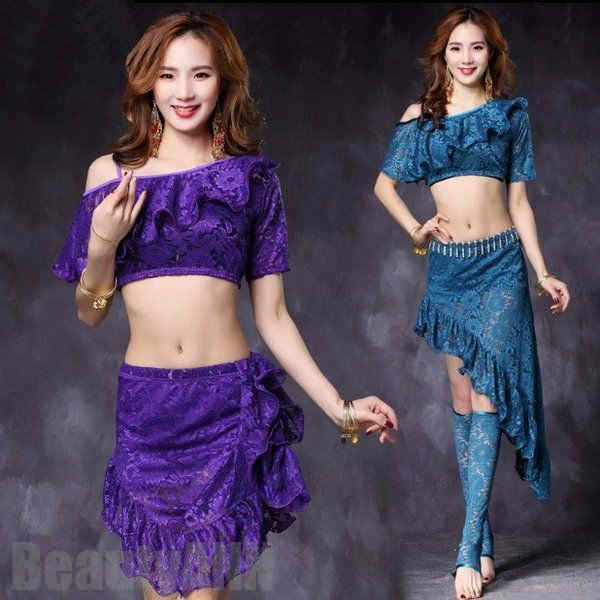 季節限定新生活 ベリーダンス衣装　レース　レッスン着　演出服　タンス　トップス　スカート　2点セット　７色選可　ローズ　ミントグリーン　ブルー　ブラック　レッド　ピンク プレゼント 5,862円