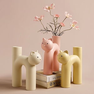 韓版スタイルのかわいい管状猫花瓶リビングホームデスク装飾
