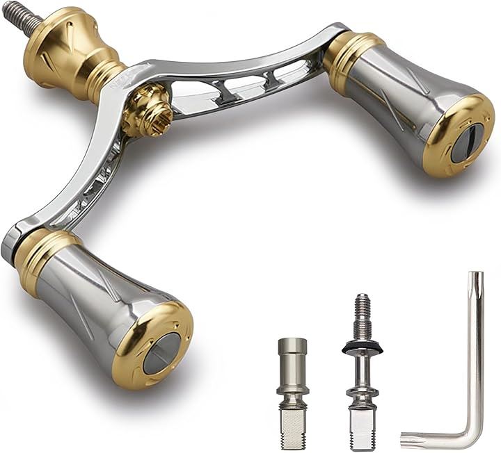 リール ハンドル ノブ 搭載 シマノ ダイワ 通用 スピニングリール用 New Pillar Series 1007(80mm - ガンメタル＆ゴールド)