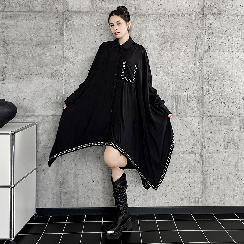 【J.Fashion】 マント風 体型カバー チュニック ワンピース おしゃれ 個性的なデザイン レディース ロングブラウス メガ割