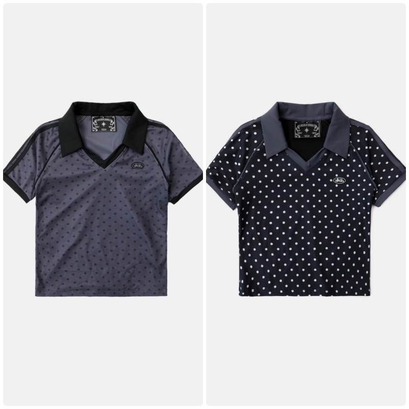 【BADBLOOD】[AQUA] SPLASH DOT V-NECK COLLAR T-SHIRT : 2COLORS