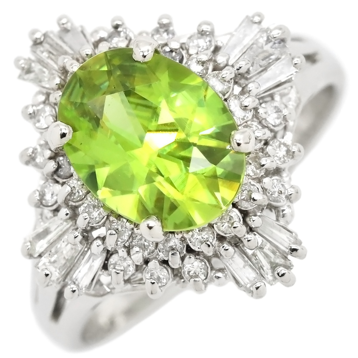 リング 指輪 スフェーン ダイヤリング Pt900 スフェーン ダイヤモンド プラチナシルバー 緑 プラチナ 13号【中古】