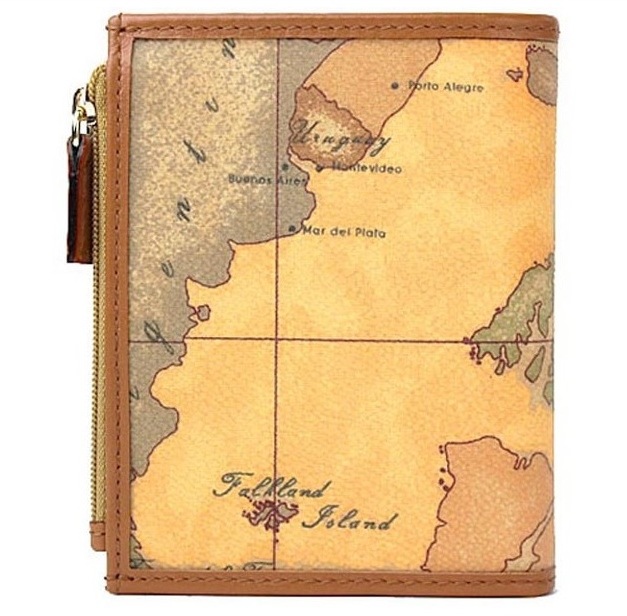 PRIMA CLASSE CW107-6000-0010 プリマクラッセ 二折小銭財布 スナップ式 ベージュ（地図柄）キャメル/ゴールド /生地裁断面により柄がそれぞれ異なります