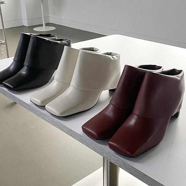 ブーティー ショートブーツ レイヤード スクエアトゥ 黒 ブラック ワイン アイボリー