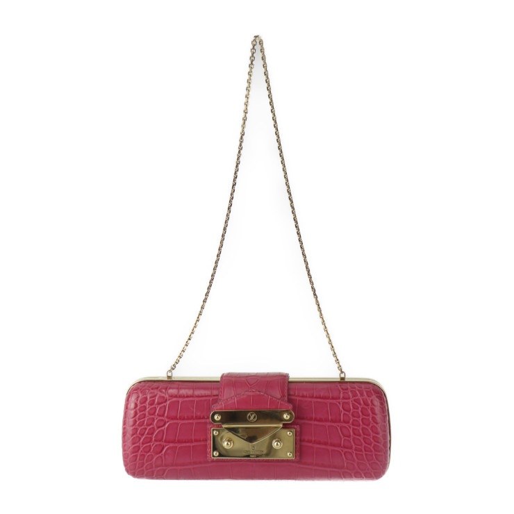 美品 LOUIS VUITTON ルイ ヴィトン クラッチバッグ - ミノディエール トレゾール クロコダイル レザー ピンク系 ゴールド金具 2WAY チェーン ショルダーバッグ 希少 ビトン 本物
