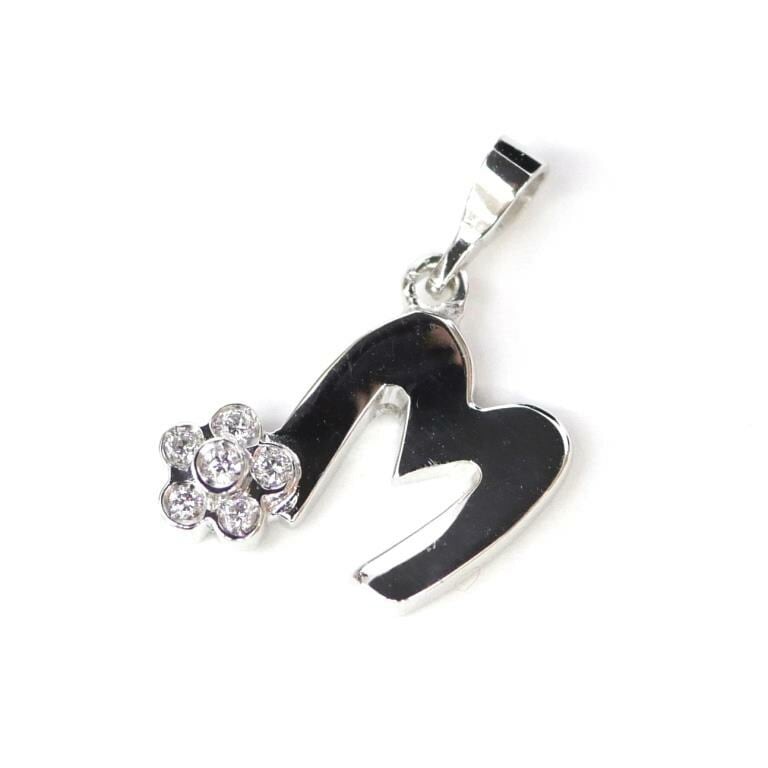 ポンテヴェキオ Ponte Vecchio イニシャルペンダントトップ M ダイヤモンド 18金 0.03ct /ホワイトゴールド/750WG【中古】(68583)