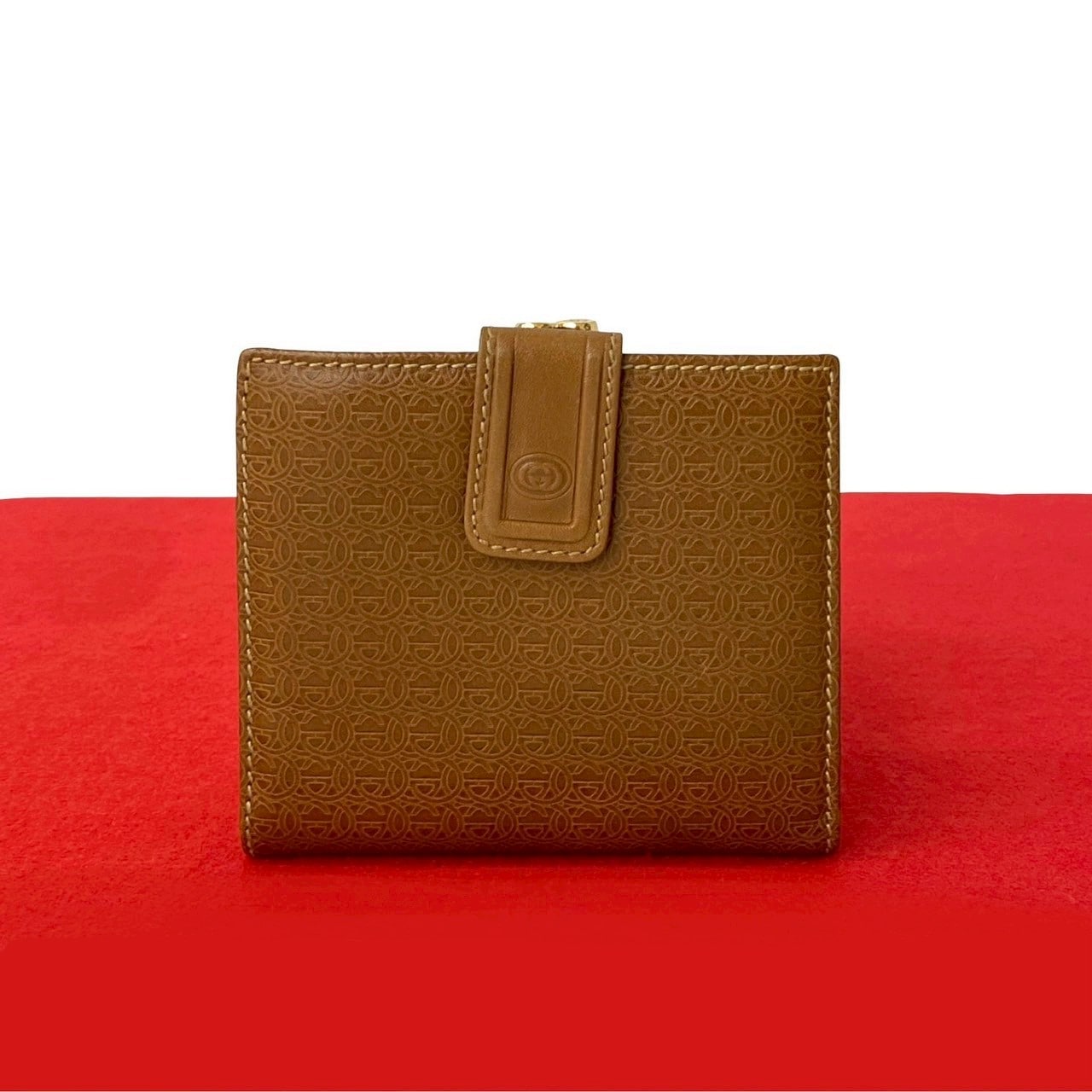 ヴィンテージ GG ロゴ がま口二つ折り財布 レザー ブラウン 34223