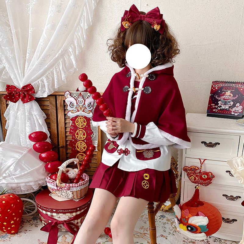 【3日出荷】サンタ コスプレオリジナルツイードマントセーラー服jk制服日系クリスマス秋冬スーツ竜年ガウン