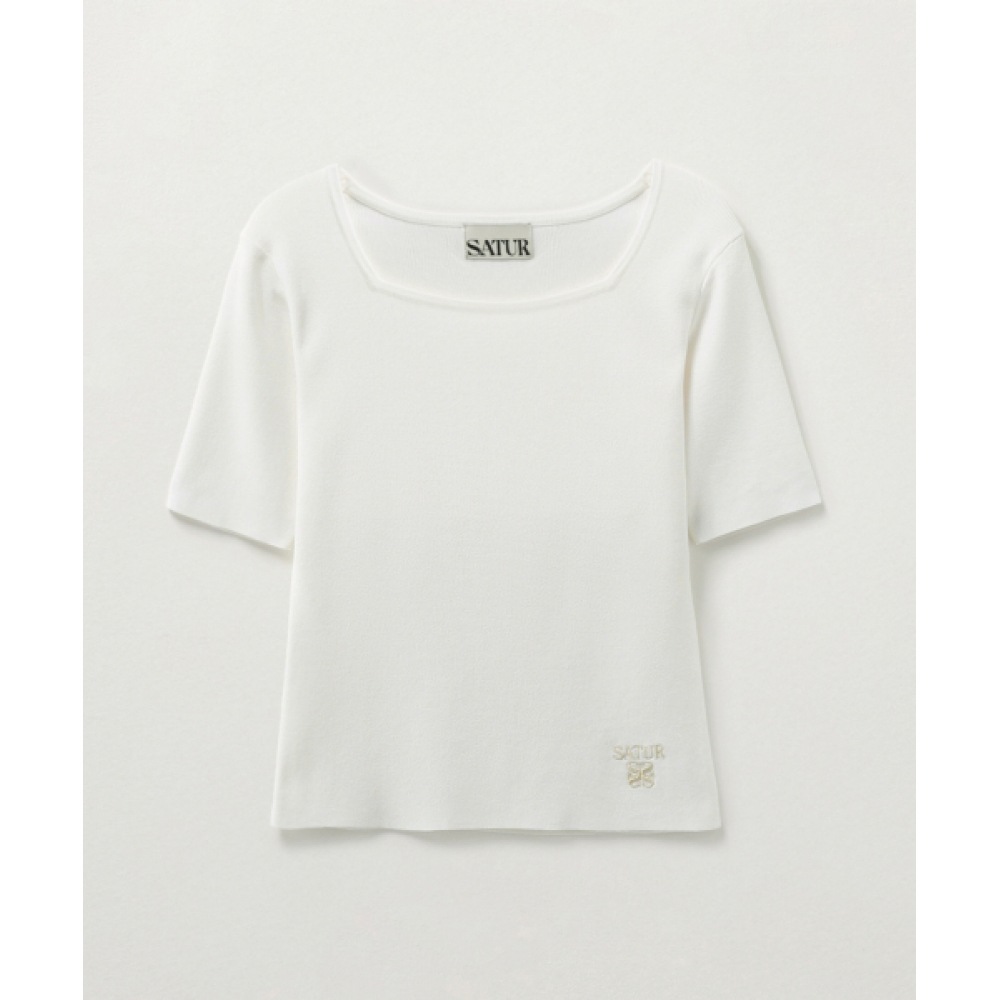 SATUR (W) スクエアスリムフィットハーフニットホワイト 14,701円