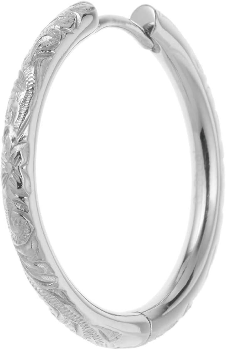 ピエナ ピアス レディース メンズ サージカルステンレス製 片耳用 1個売り ハワイアンジュエリー フープピアス 中折れ 花 プルメリア スクロール 波 ペア (シルバー(片耳用))