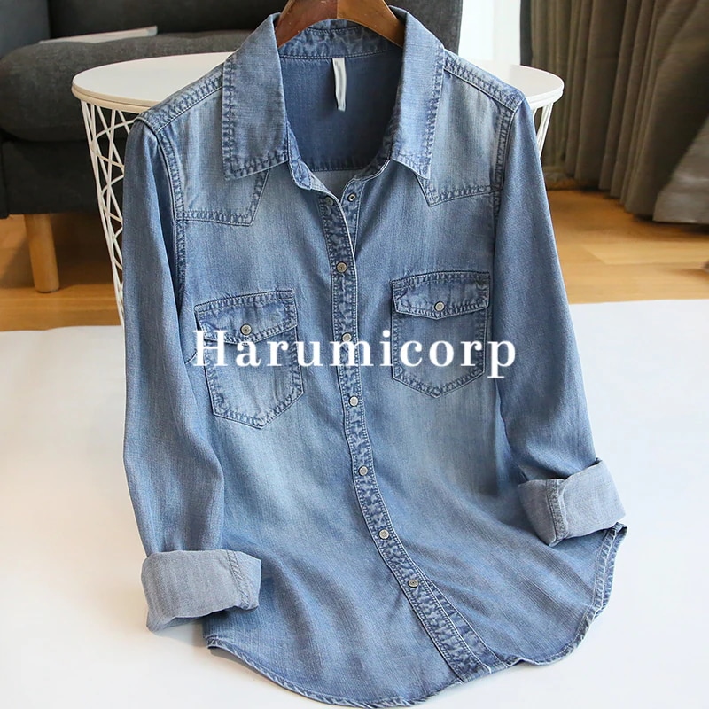 ブラウス レディース 長袖 40代 30代 オフィス 春秋 トップス シャツ デニムシャツ フリル おしゃれ きれいめ 大きいサイズ カジュアル ゆったり シンプル 韓国風 可愛い 大人 通勤 OL