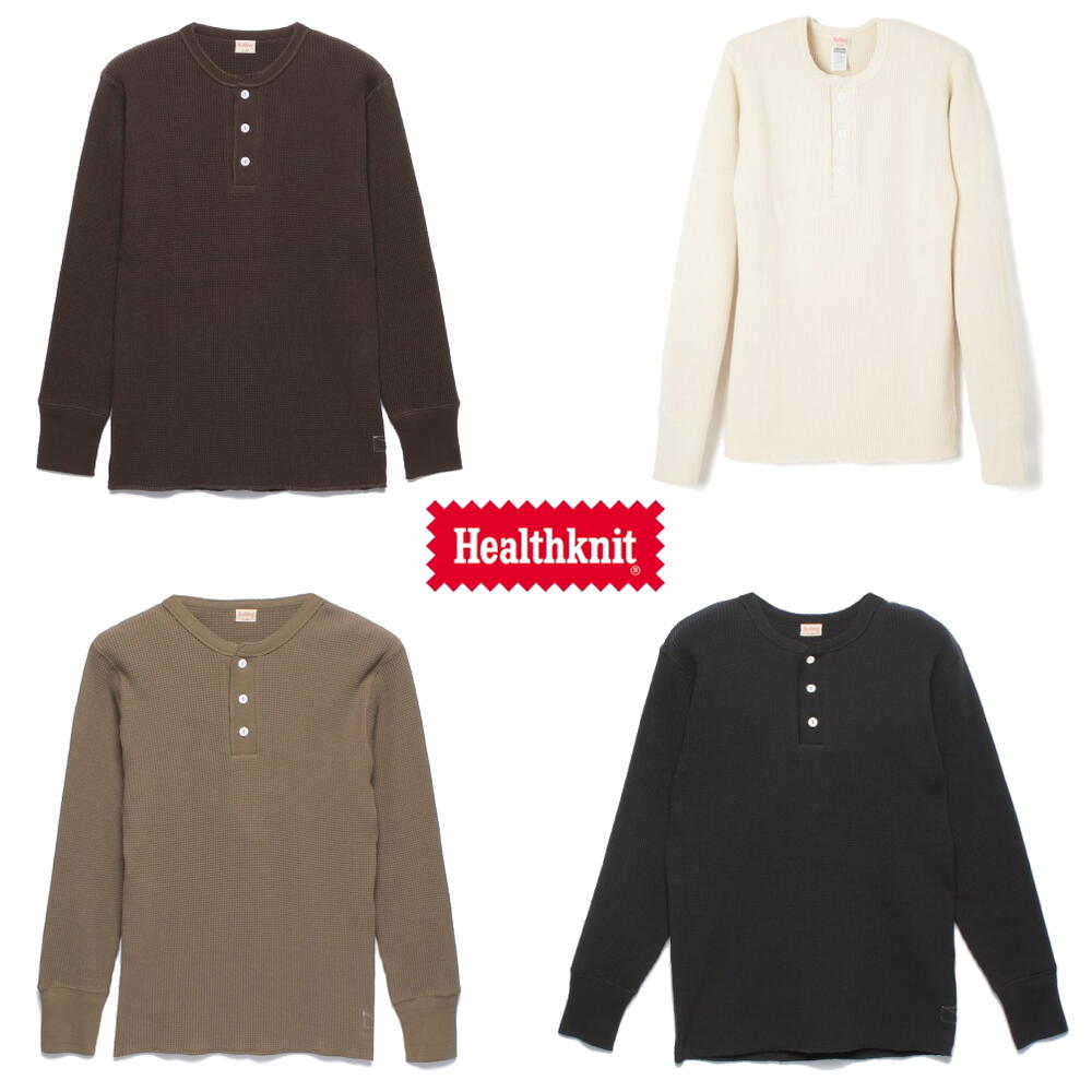 正規品 スーパーヘビーワッフル ヘンリーネック長袖Tシャツ オフ フェードブラック カーキ ブラウン-B インナー #990