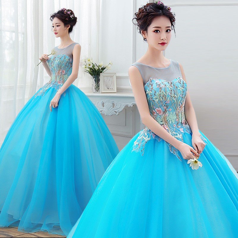 カラードレス ウェディングドレス 演奏会用ロングドレス ラベンダー 安い 結婚式 二次会 コンサート　発表会 ピアノ ブルー