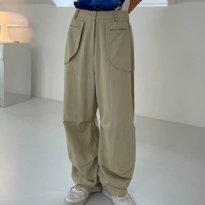 カジュアル ボトムス ロング丈 ワイド パンツ ポケット ボリューム ドレープモップ ハイウエスト ストリート かわいい 大人可愛い きれいめ シンプル カジュアル 大人 上品 おしゃれ