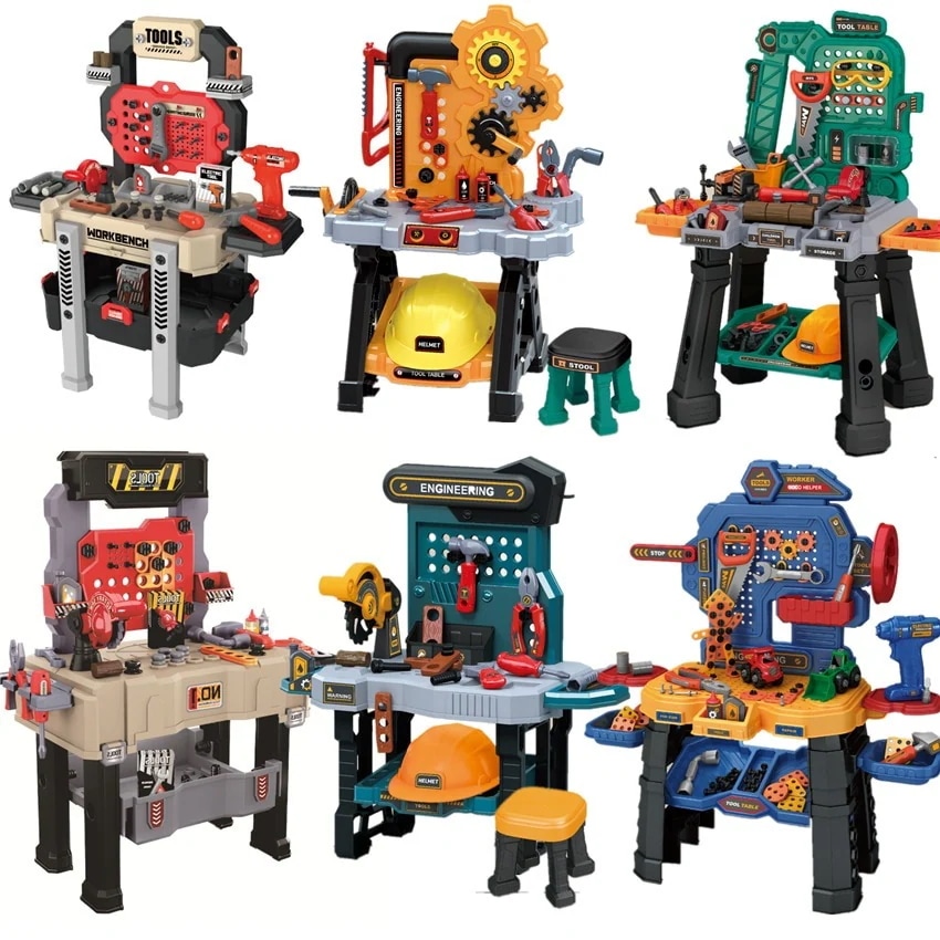 シミュレーションメンテナンスツール電動ドリルチェーンソーネジツールベンチエンジニアリングハット修理ままごとツールおもちゃ-8031 184pcs ツールテーブルと電気ドリル椅子 3kg 8032 87