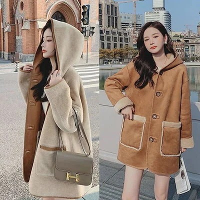 [本日限り激安SALE]アウター パーカー フード付き ファーコート 裏起毛 厚手 コート 両面で着られる ラムズウール 品質良い