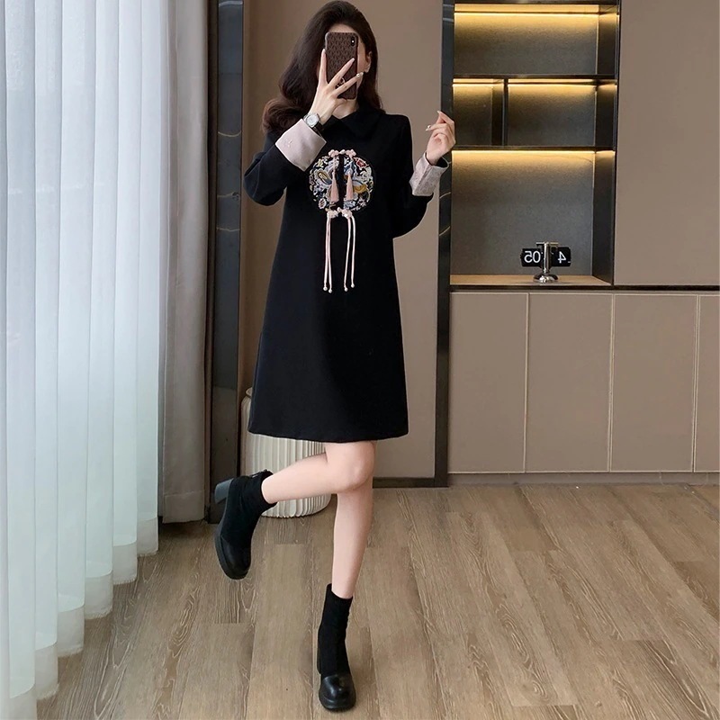 2025新作 春秋ブラック改良チャイナドレス気質ワンピース ドレス ワンピース レディース 韓国ファッション パーティードレス 6,852円