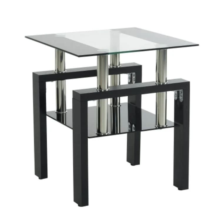 【ブラック＆クリア混色天板+ブラック脚】サイドテーブル ガラステーブル ローテーブル センターテーブル 北欧 ベッドサイド ソファサイド ミニテーブル コンパクト シンプル 感 省スペース 北欧