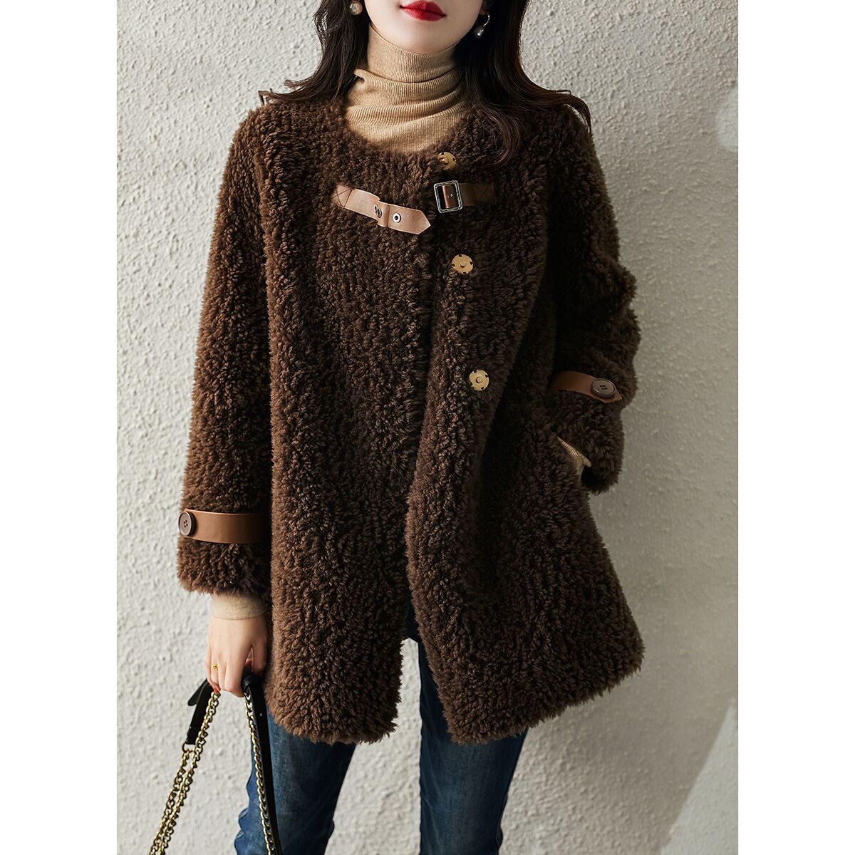 ファーコート エコボアコート レディース 40代 秋冬新作 エコファーコート ミディアム丈アウター