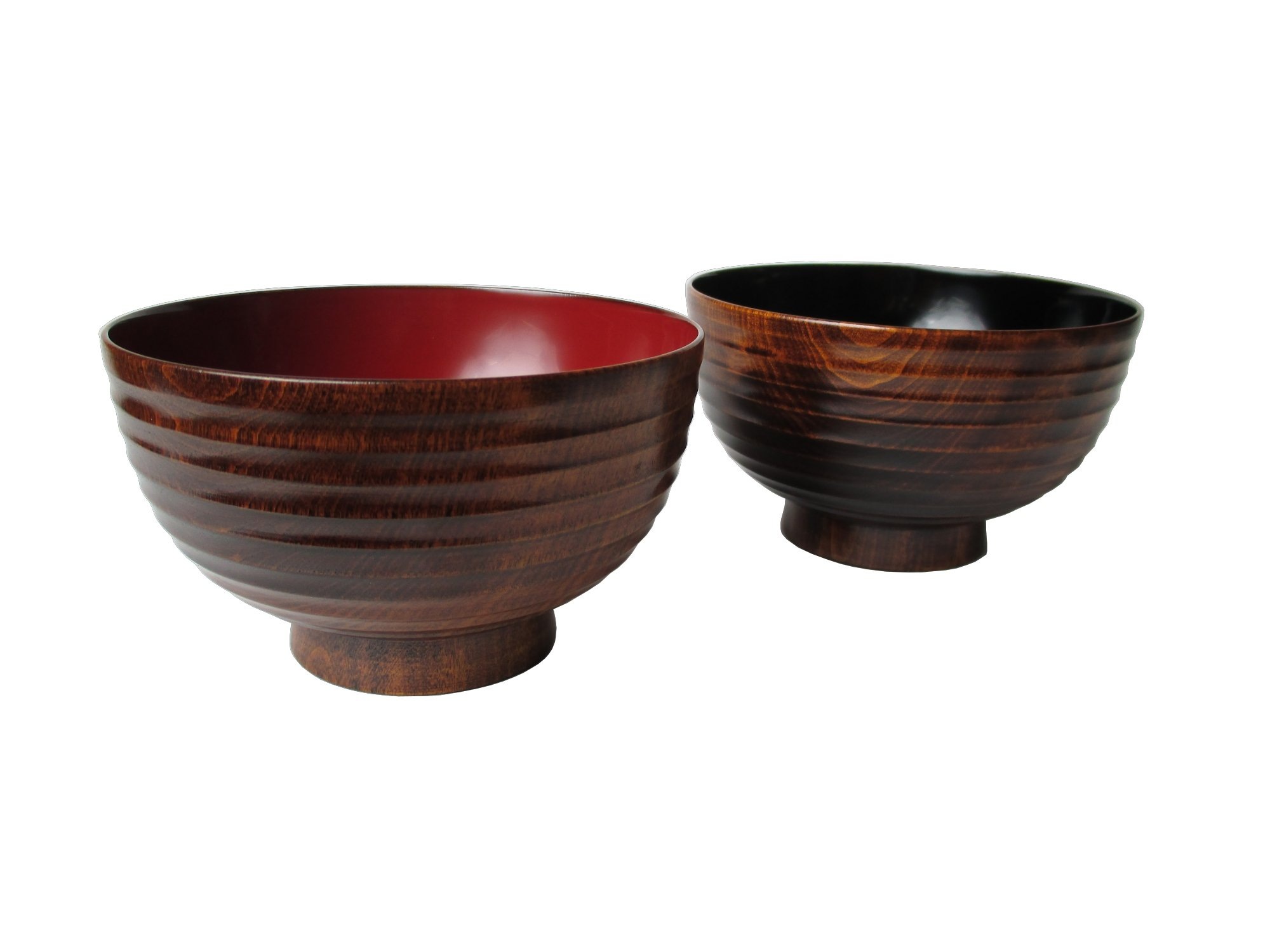 中谷兄弟商会 山中漆器 平筋夫婦椀 栃 内朱・内黒 W20-4
