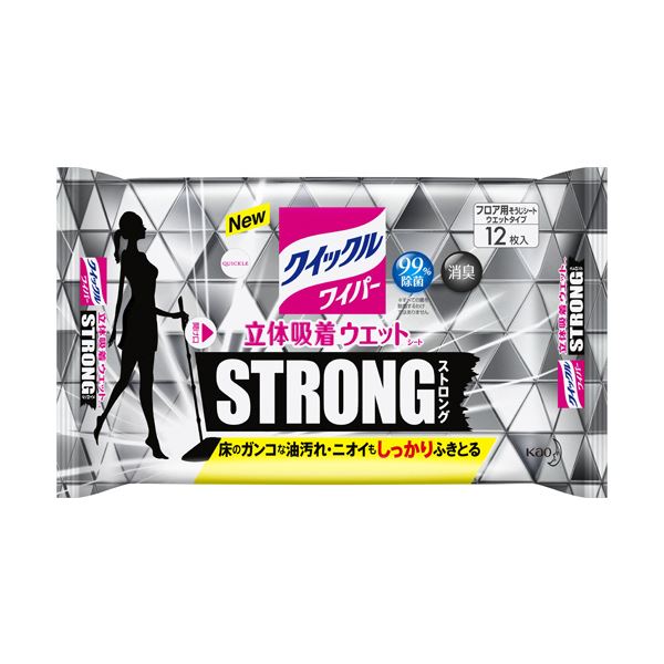 （まとめ）花王 クイックルワイパー立体吸着ウエットシート ストロング 1パック（12枚）(×10セット)