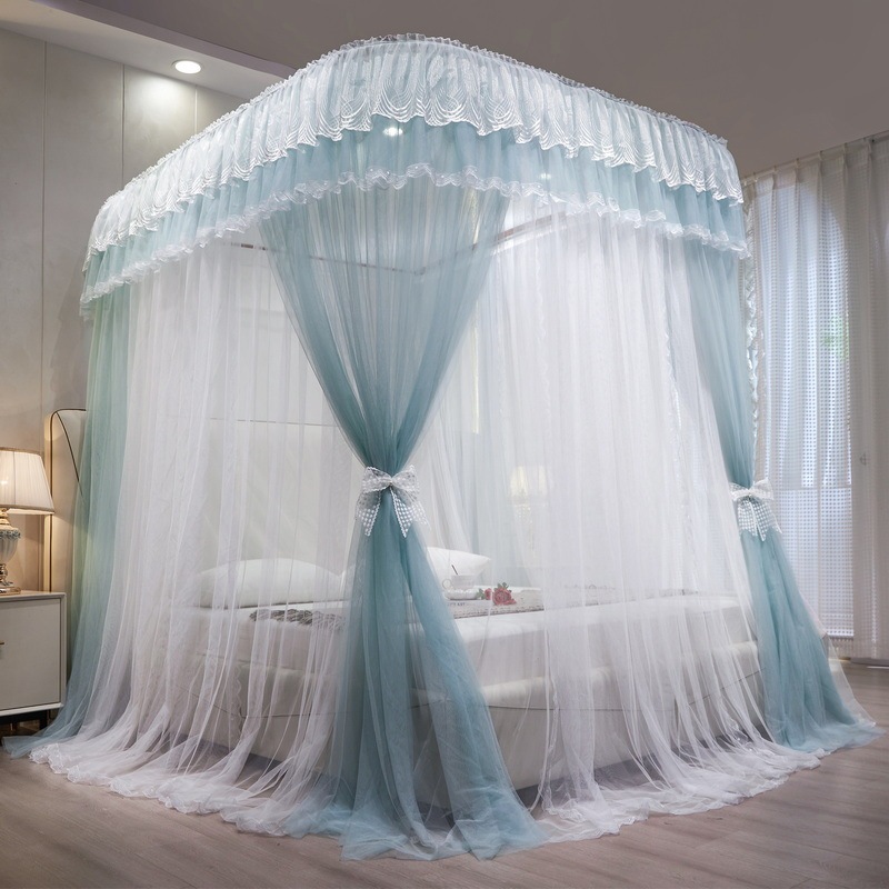 U字型トラックタイプ蚊帳二層防蚊格納式ベッドカーテン3ドアプリンセスフロアスタンドレール蚊帳