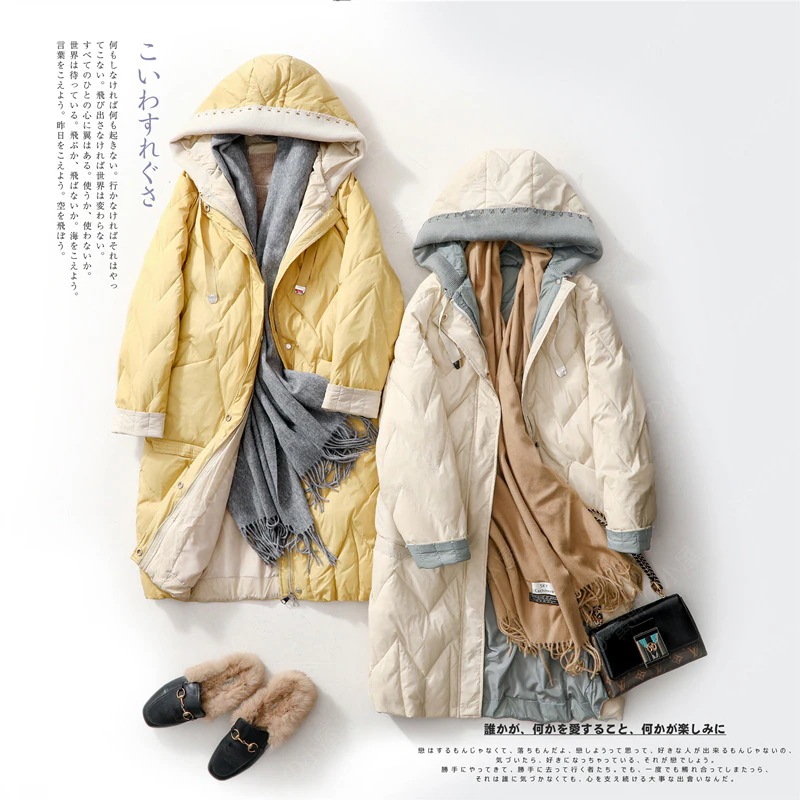 2024冬韓国版ニット毛糸連帽ダウンジャケットレディースミディアム丈ゆったり保温ファッションコートコットン-33