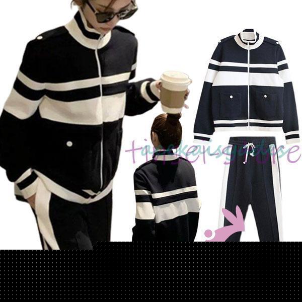 【2025新作SALE】レディースファッション セットアップ レディース パンツ スウェット 上下セット 黒 スポーティー カジュアル ラフ ブラック ライン バイカラー ジャージ