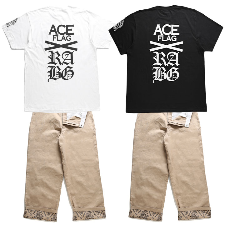 ACE FLAG 上下セット 半袖 Tシャツ チノパン ロングパンツ セットアップ メンズ 白/黒 大きいサイズ エースフラッグ C/Sロゴ 星条旗 ペイズリー