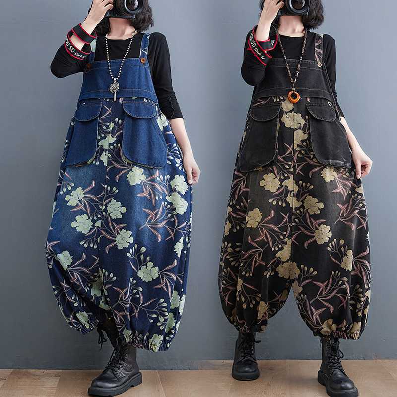 「ファットガール」 2024秋今週の割引は 25% オフです冬新品 デニムサロペット 花柄 大きいサイズ 体型カバー レディース オールインワン メガ割 5,152円