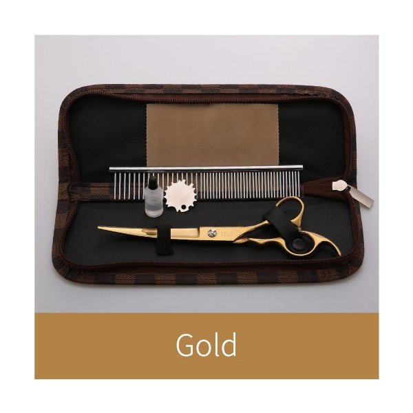 Fenice新しいデザイン7.0インチダウン湾曲ブレード25度ペットグルーミング湾曲ハサミ Gold