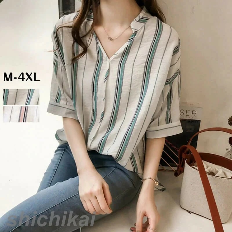 七分袖 シャツ ストライブ柄 シャツ レディース ストライブ柄 シャツ ブラウス チュニック 長袖 おしゃれ 通勤 フェミニン オフィス 韓国 ファッション 20代 30代 40代 50代 ホワイトデ