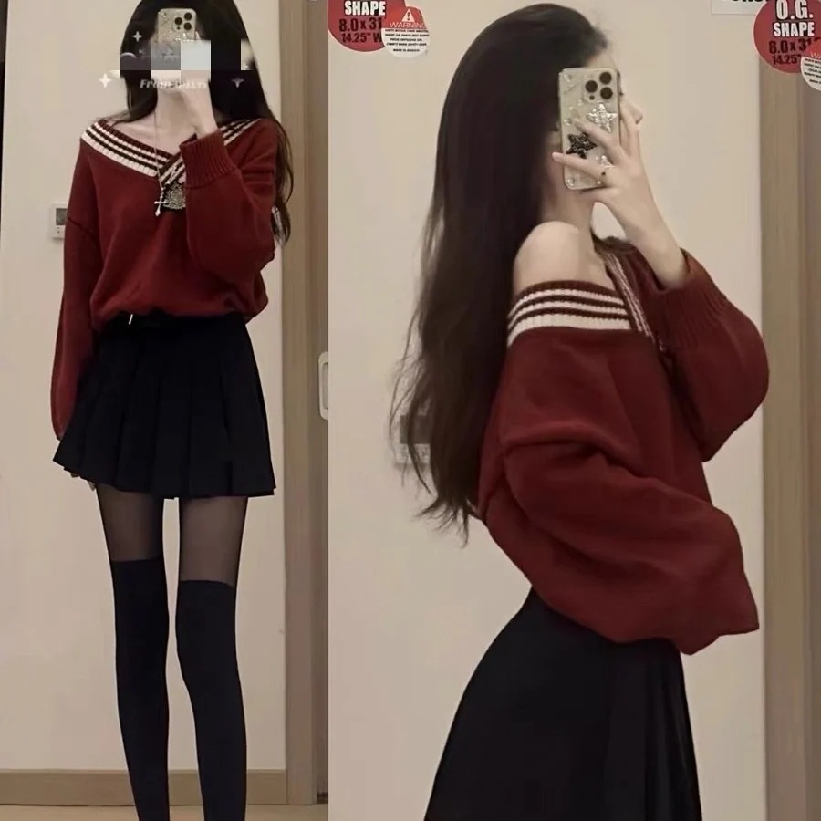 ハイエンドのカスタマイズ-高級感溢れる秋冬の新作塩系衣装ロイヤルシスターの純粋な年齢還元願望カレッジスタイルのセーターとスカートのツーピーススーツ