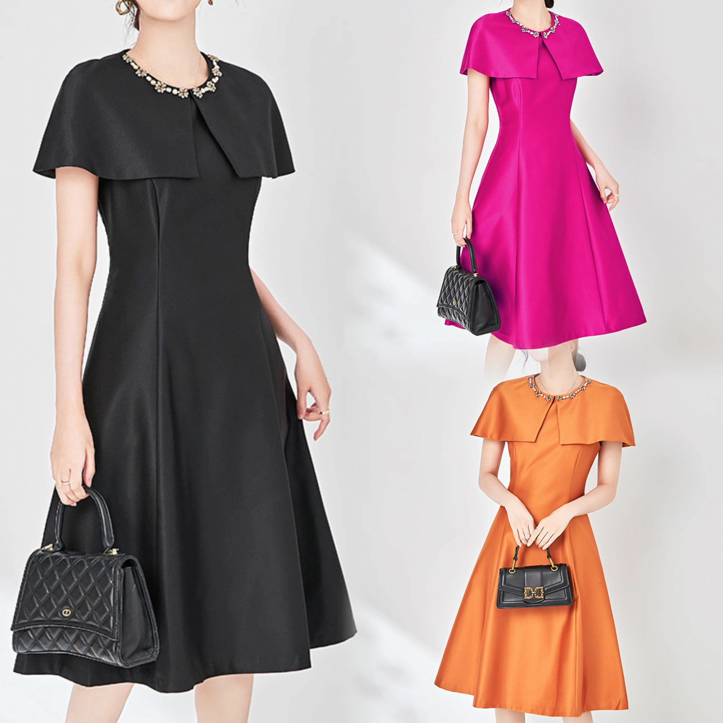 エレガント ワンピース 欧米 上品なジャカードオフショルダー　オフショルワンピ パーティードレス　ドレス 二次会 ミディアム丈ひざ丈パーティードレス 披露宴 上品さ 大人 お呼ばれ