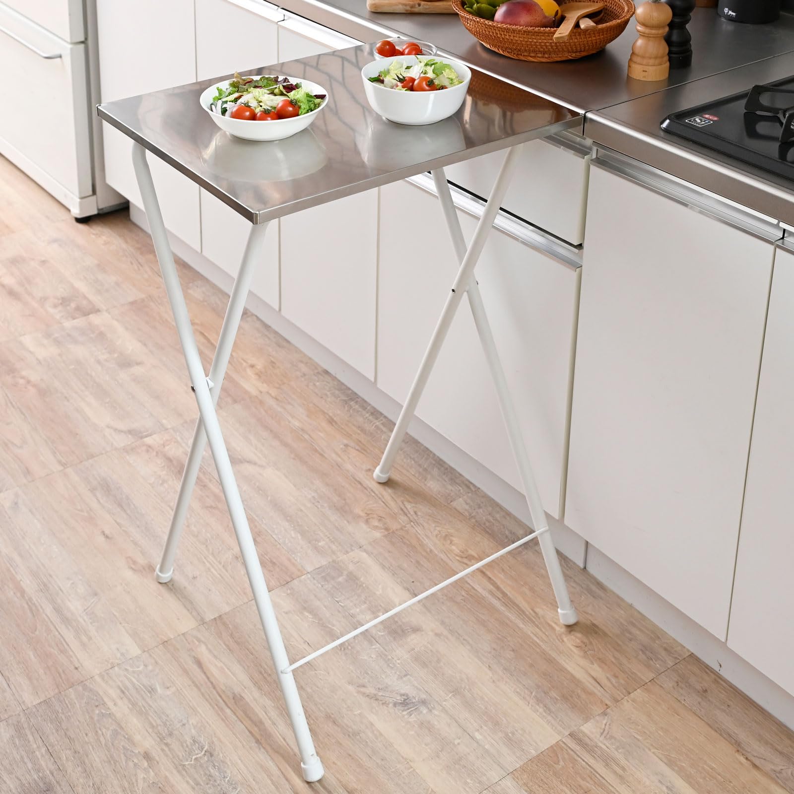 [山善] テーブル 折りたたみテーブル ハイタイプ ステンレス天板 キッチンカウンター 作業台 幅50×奥行48×高さ85cm キッチン 完成品 ホワイト RYSTS-5040H(WH2) 7,517円