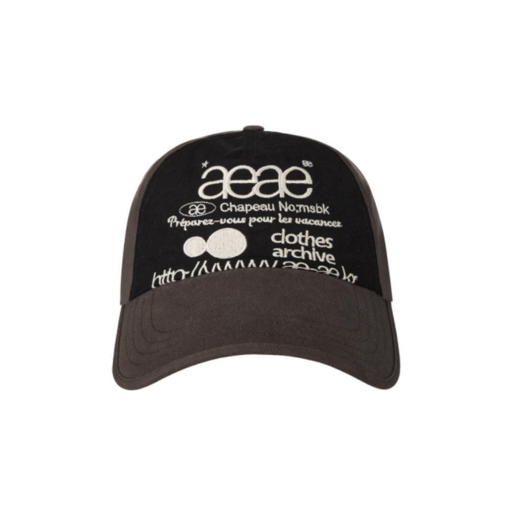 AEAE WEB LOGO 5 PANNEL BALL CAP DARK BROWNBLACK AE44FUCA