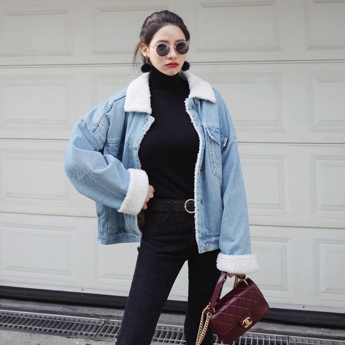 5122.もこもこファー付オーバーサイズデニムジャケット（ブルー）2019 春夏 sale 春夏 sale アウター 美ライン おしゃれ カジュアル ショート ストリート オフィス ビジネス お出かけ 100,000円