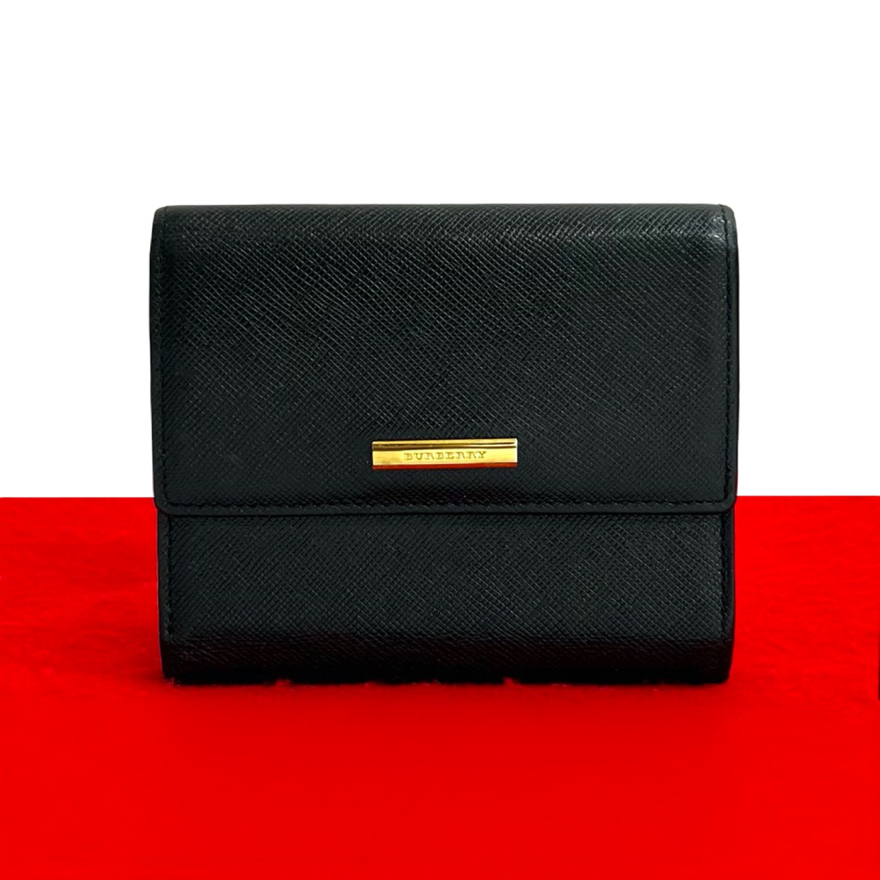 ロゴ 金具三つ折り財布 レザー ブラック 82632