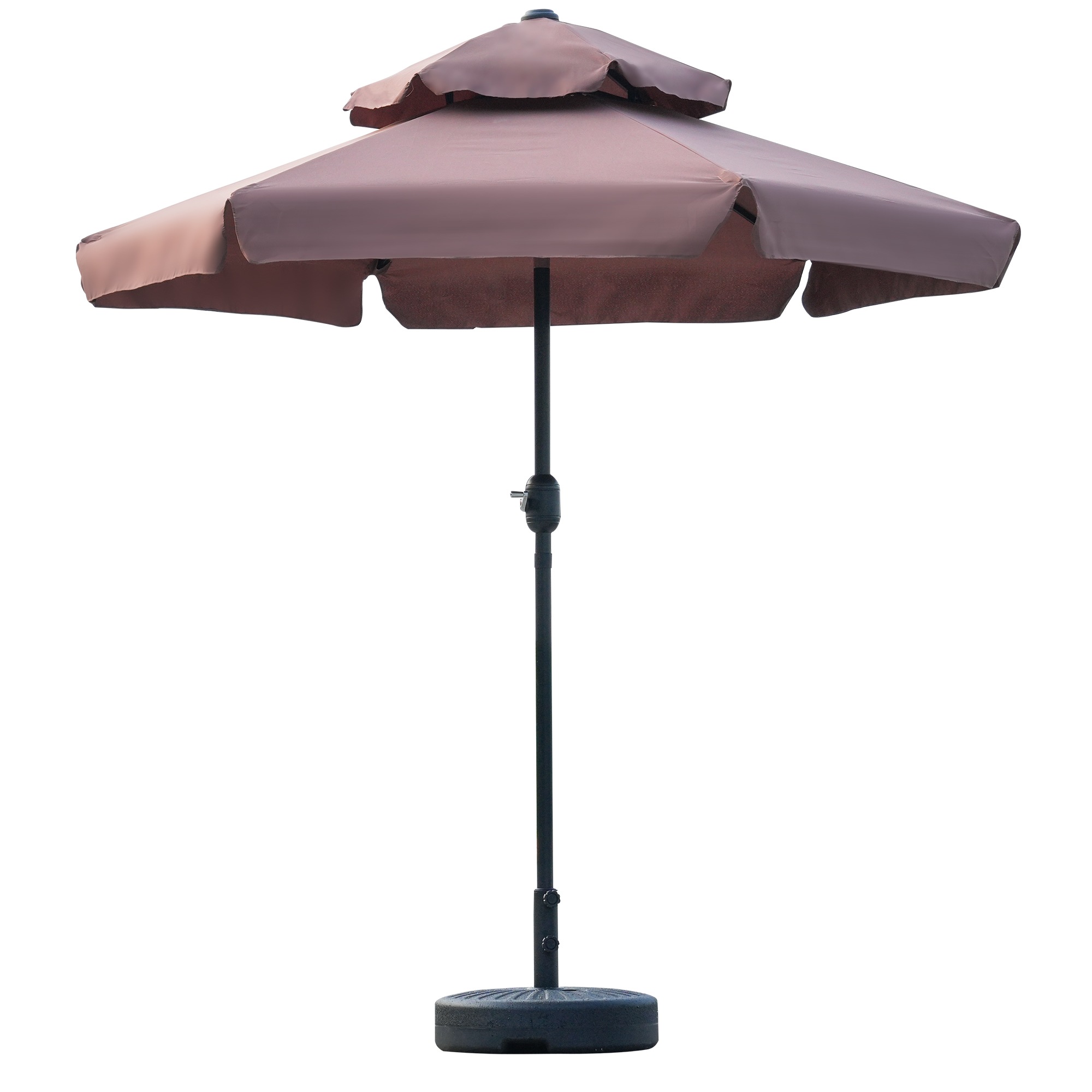 【国内発送 無-送料】248【ブラウン・荷葉辺デザイン・直径220cm ・ベース付き】パラソル＋ベースセット 30+UPF紫外線対策 角度調整 パラソルセット ベース パラソル ガーデンパラソル