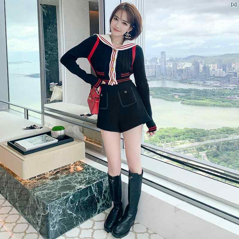 レディース　ファッション　おしゃれ　韓国　海外風 ウール 混 雰囲気 快適 ウエスト Aライン ショート パンツ