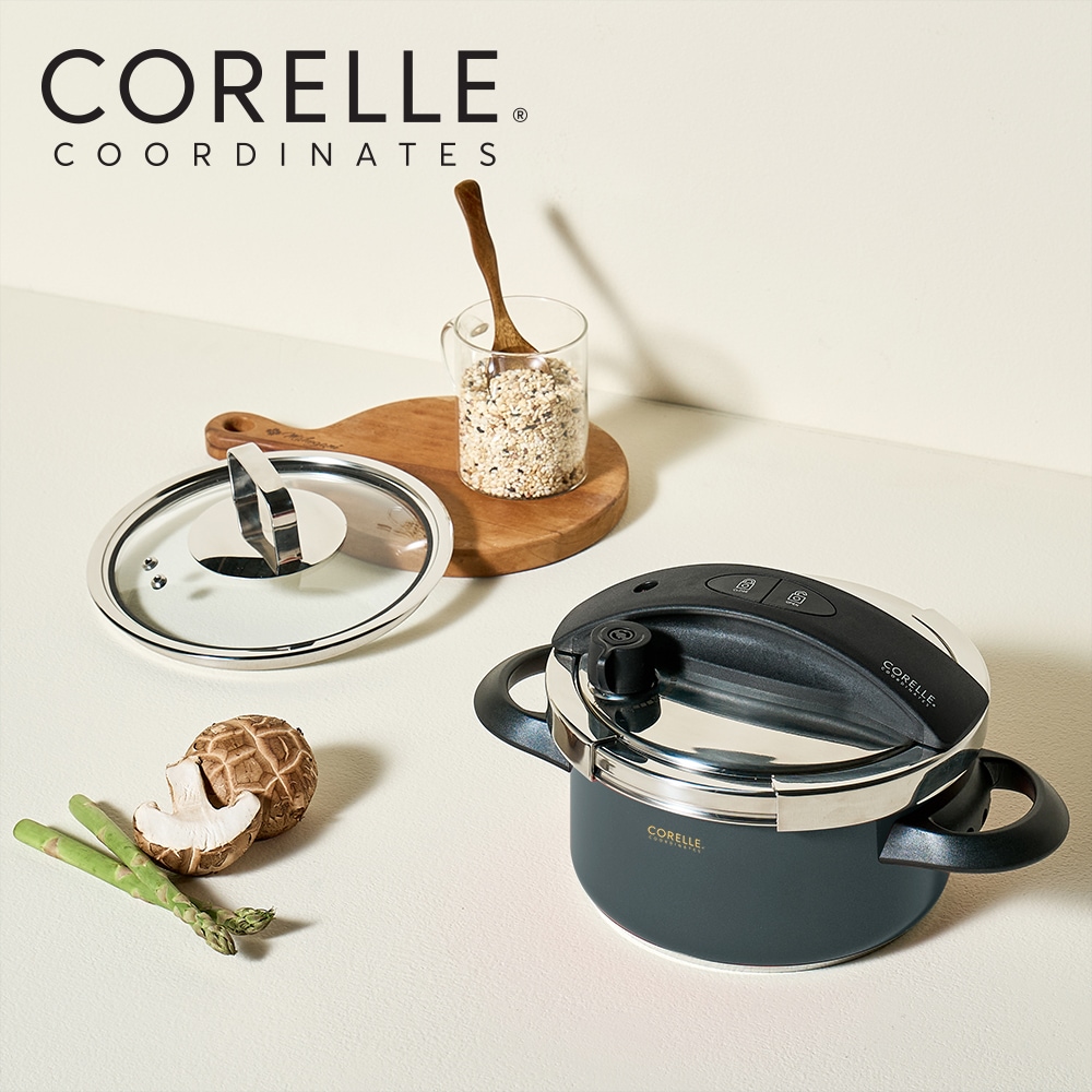 ステンレス圧力鍋 (3.0L) 6つの安全機能 + ガラス蓋 ブルー