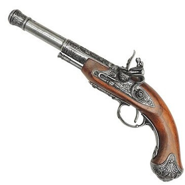 フリントロック 左手用 グレー DENIX デニックス 1296/G 35.5cm レプリカ 銃 コスプレ ミリタリー アーミー フリントロックピストル 左用 左利き 左 インド ピストル 拳銃