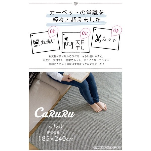 丸洗い ドライ/天日干し対応ラグ カルル 185x240cm ターコイズ