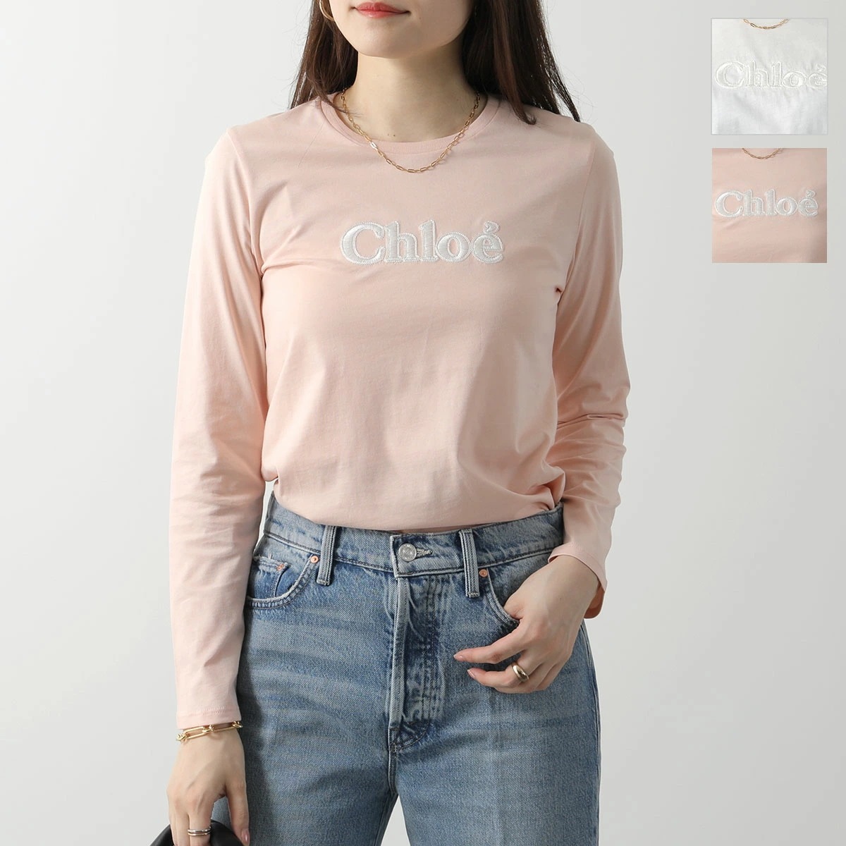 Chloe Kids クロエ キッズ Tシャツ C20245 レディース ガールズ 長袖 刺繍 ロゴT ロンT カットソー クルーネック コットン カラー2色